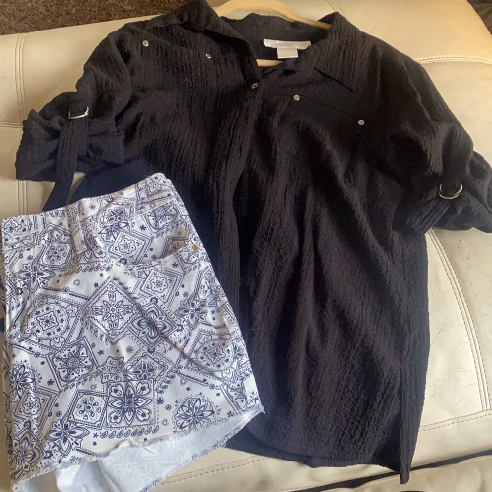 Black dress shirt/short outfit